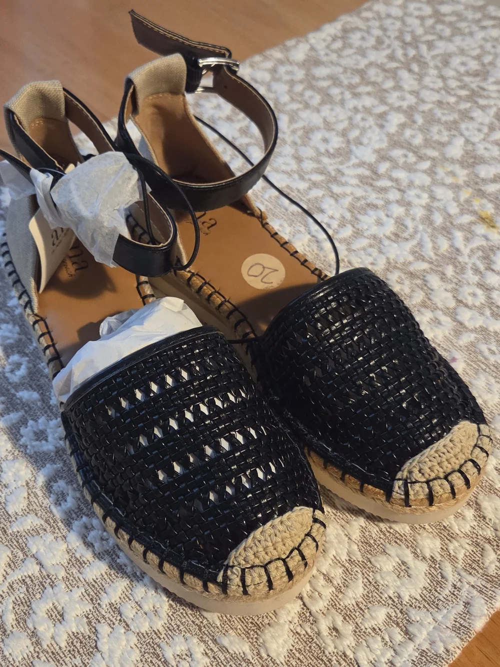 Black Woven Espadrille Ankle-Strap Sandals